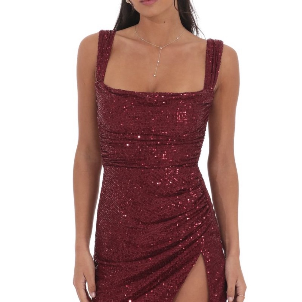 Lucy in the Sky Wine Sequin Square-Neck Mini Dress